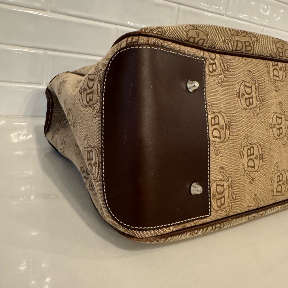DOONEY & BOURKE Canvas Brown & Tan Leather DB Signature Tote Satchel Bag Purse - Picture 10 of 13